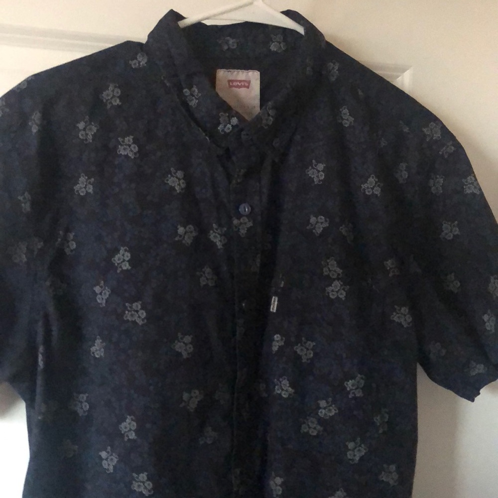 Floral blue button up short sleep.